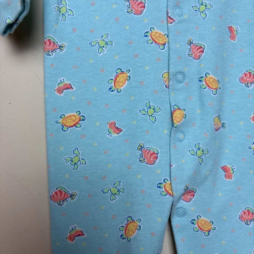 VTG Carter's Turtle Bird Fish Turtle Frog Blue Footed Sleeper Pajamas Baby 3-6 M